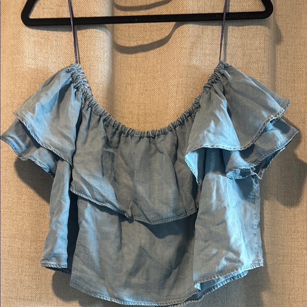 Zara Blue Off-Shoulder Ruffle Top